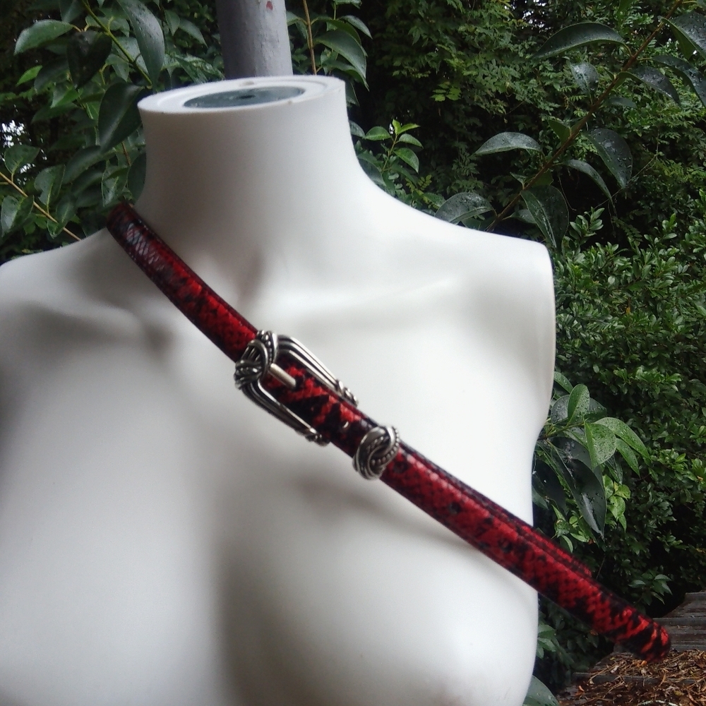 Brighton Red Leather Snakeskin Skinny Belt XL - Picture 2 of 8
